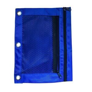 Blue 3-Ring Binder Pencil Pouch Organizer Zipper Pocket Mesh School Supply Case